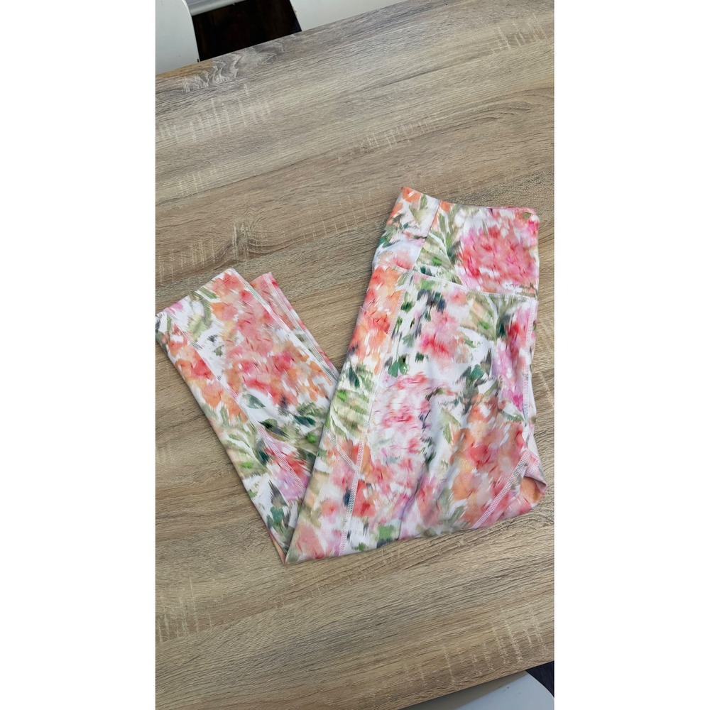 Vogo Athletica Womens Floral High Waisted Crop Leggings with Pockets Pink L